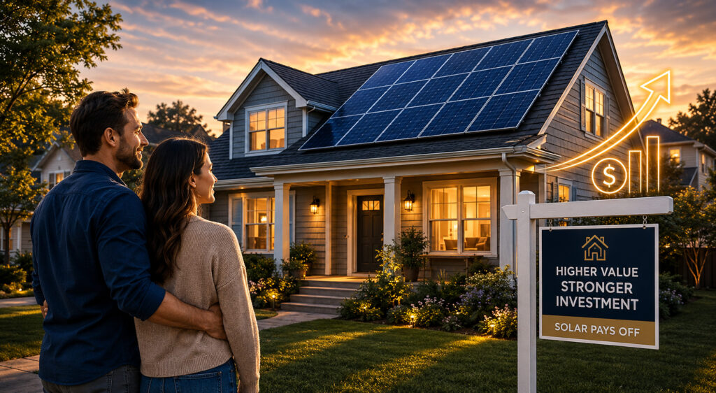 Will Solar Increase My Home Value? What Homeowners Should Know in 2026 happy couple admire solar home