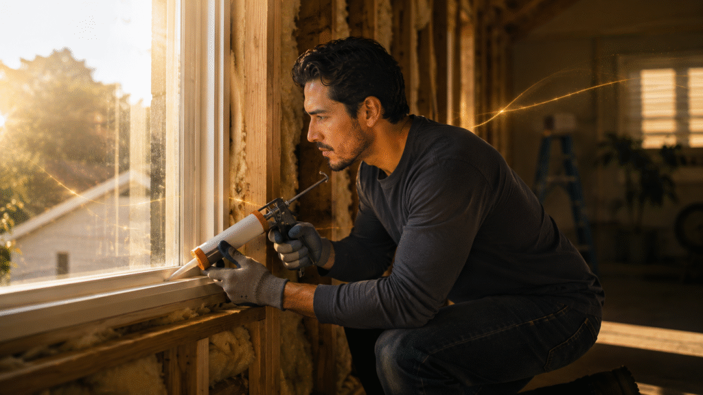man insulating home